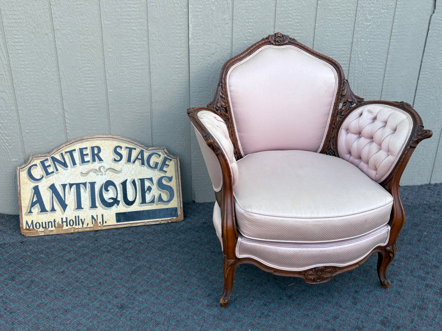 67964 Elegant French Louis XV Style Armchair with Pink Upholstery