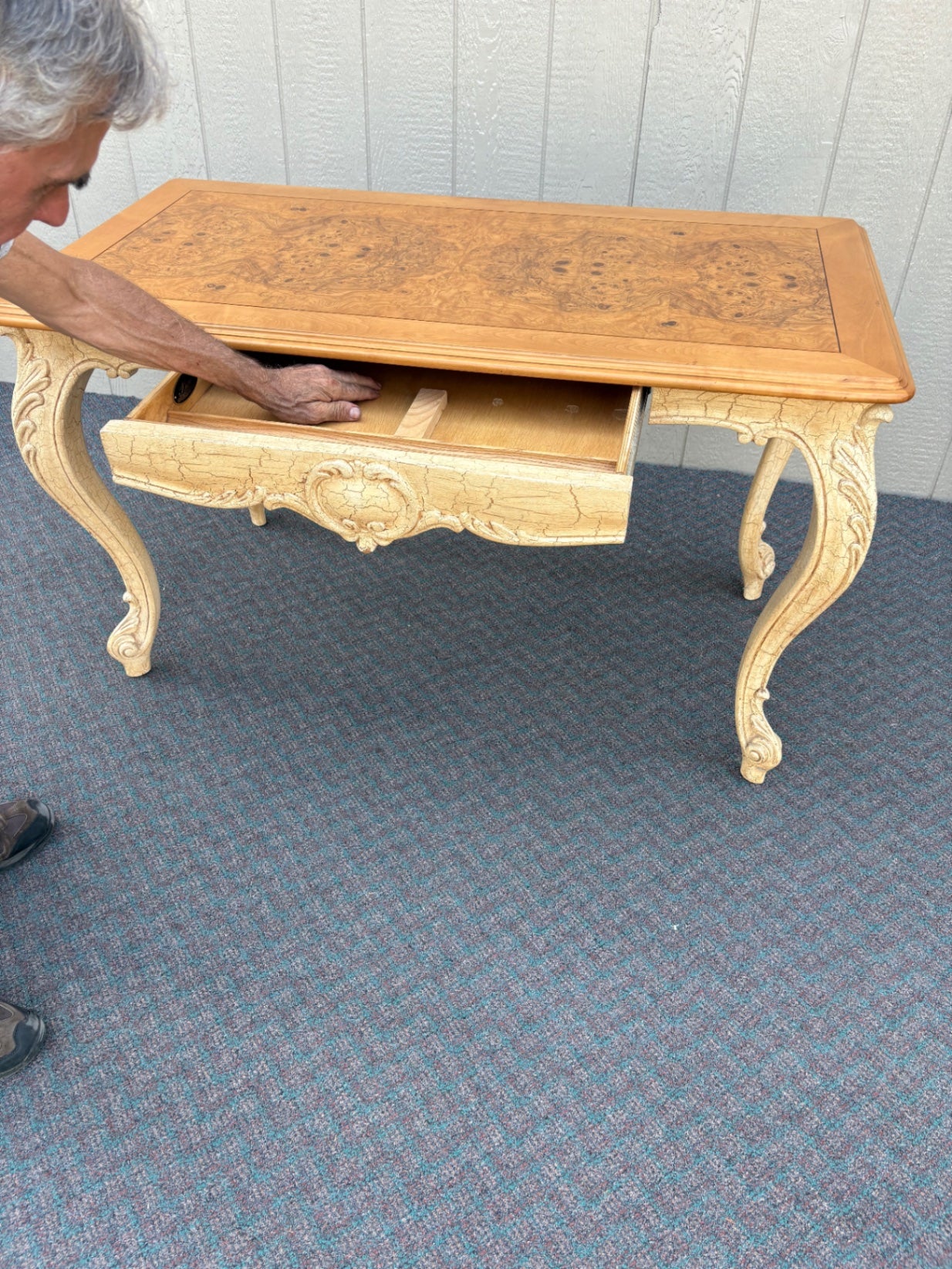 67794 BAU Furniture  Rococo Style Burl Wood Desk with Carved Cabriole Legs