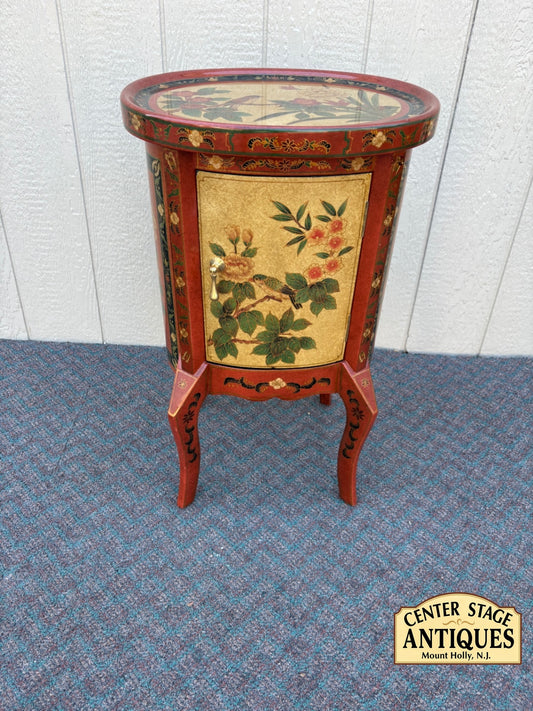 67855  Hand-Painted Oval Accent Table with Floral and Bird Motif