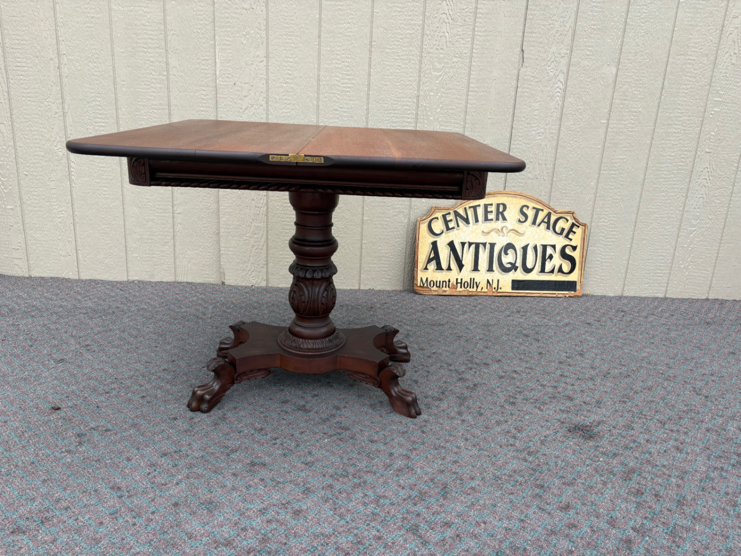 Antique Empire Style Mahogany Game Table with Pedestal Base