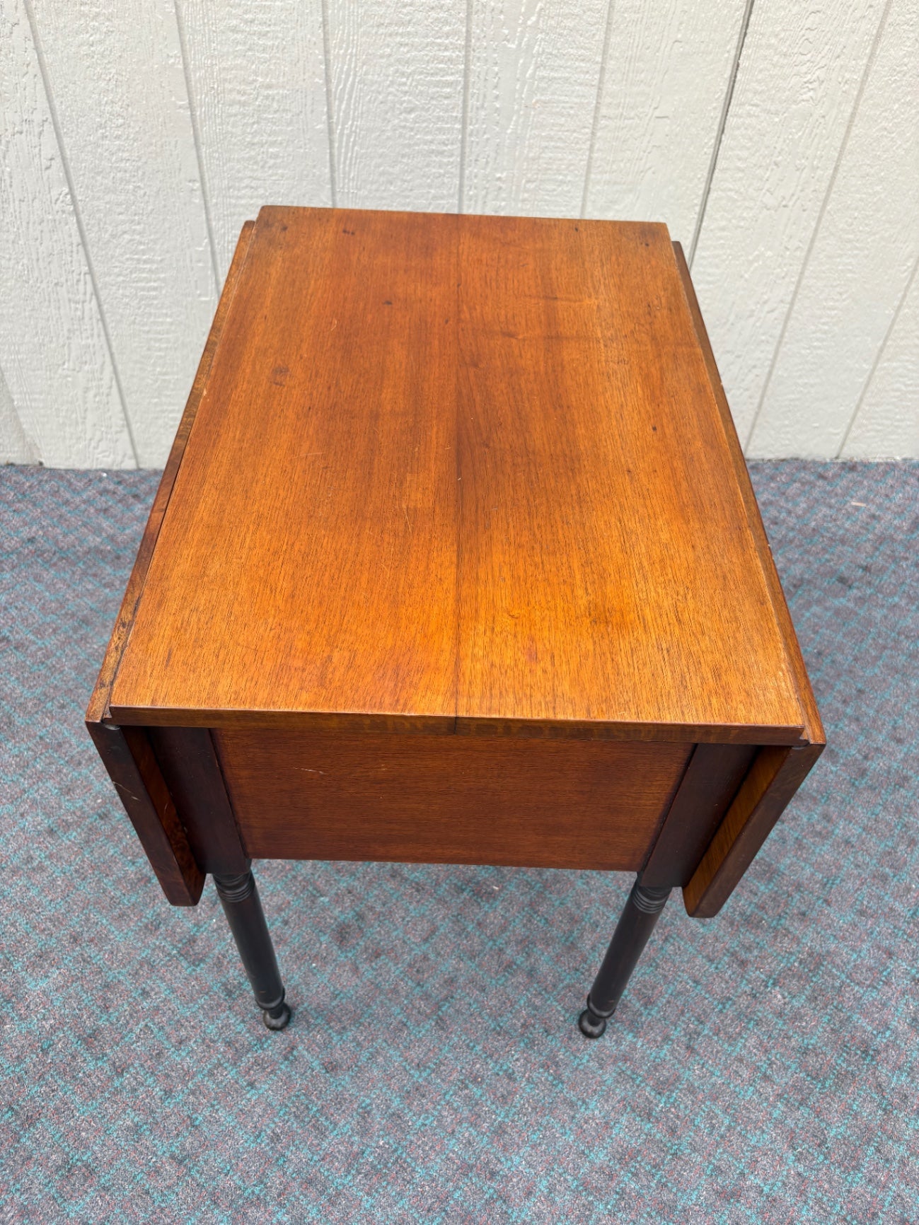 68085  Antique Drop Leaf Side Table with Drawers, Solid Wood