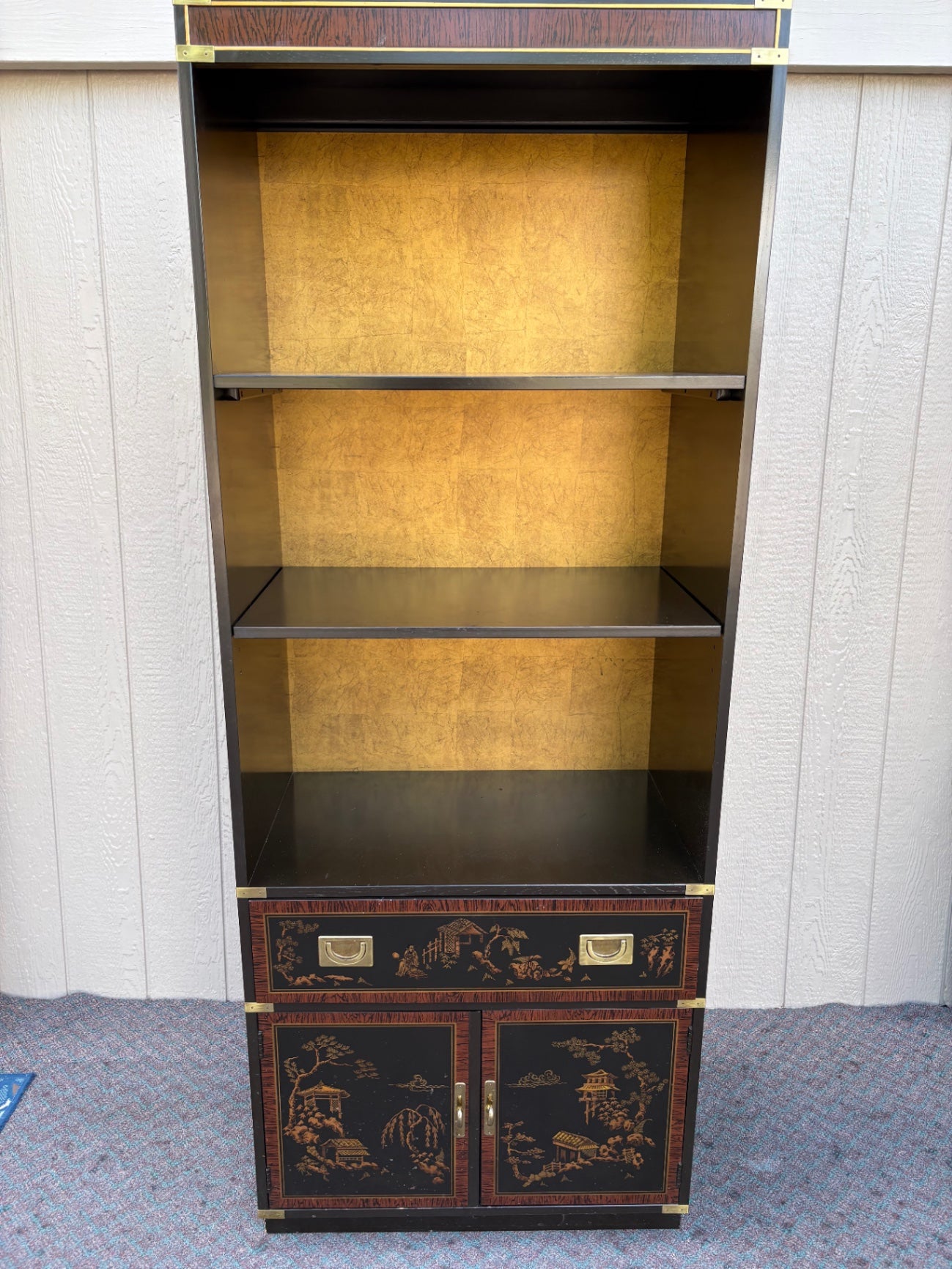 67951 Pair of Drexel Heritage Asian-Inspired Bookcases with Gold Accents