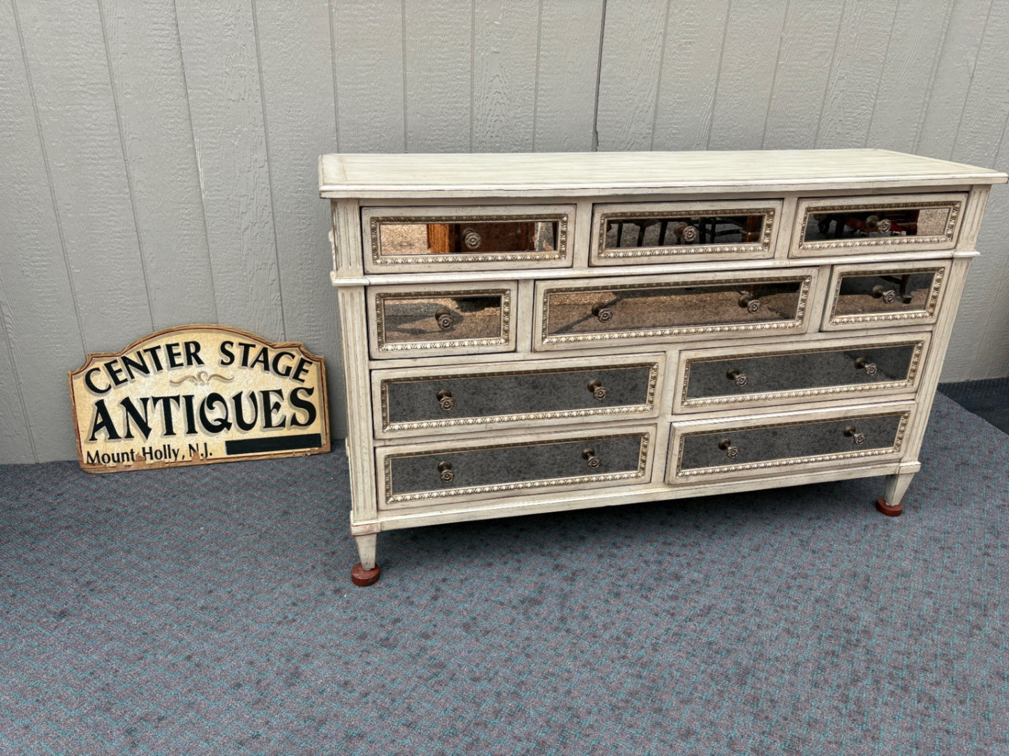 68005 Hooker Mirrored Dresser with Distressed Finish and Elegant Detailing
