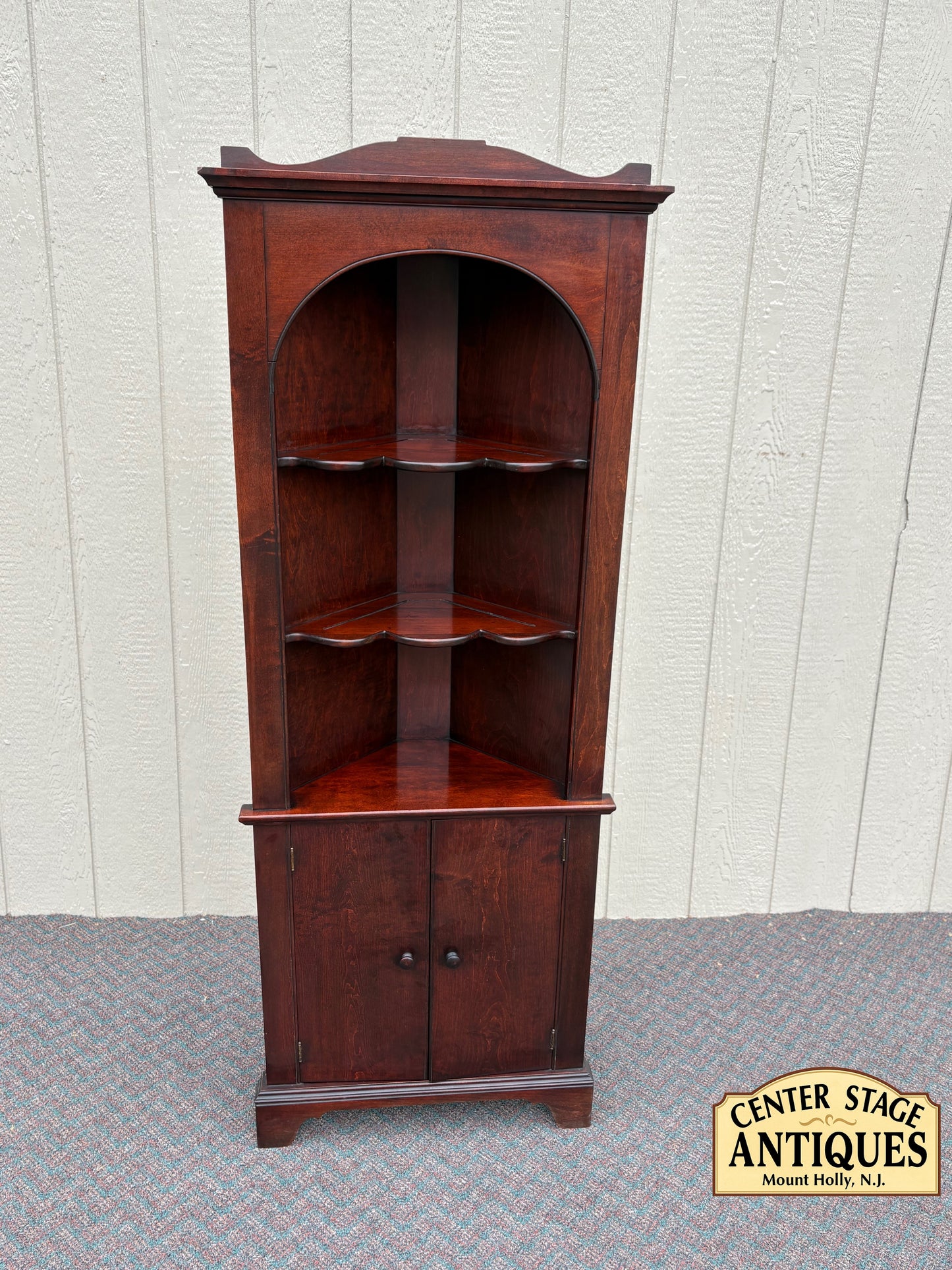 67724 Cherry Finish Corner Shelf Cabinet with Arched Shelving