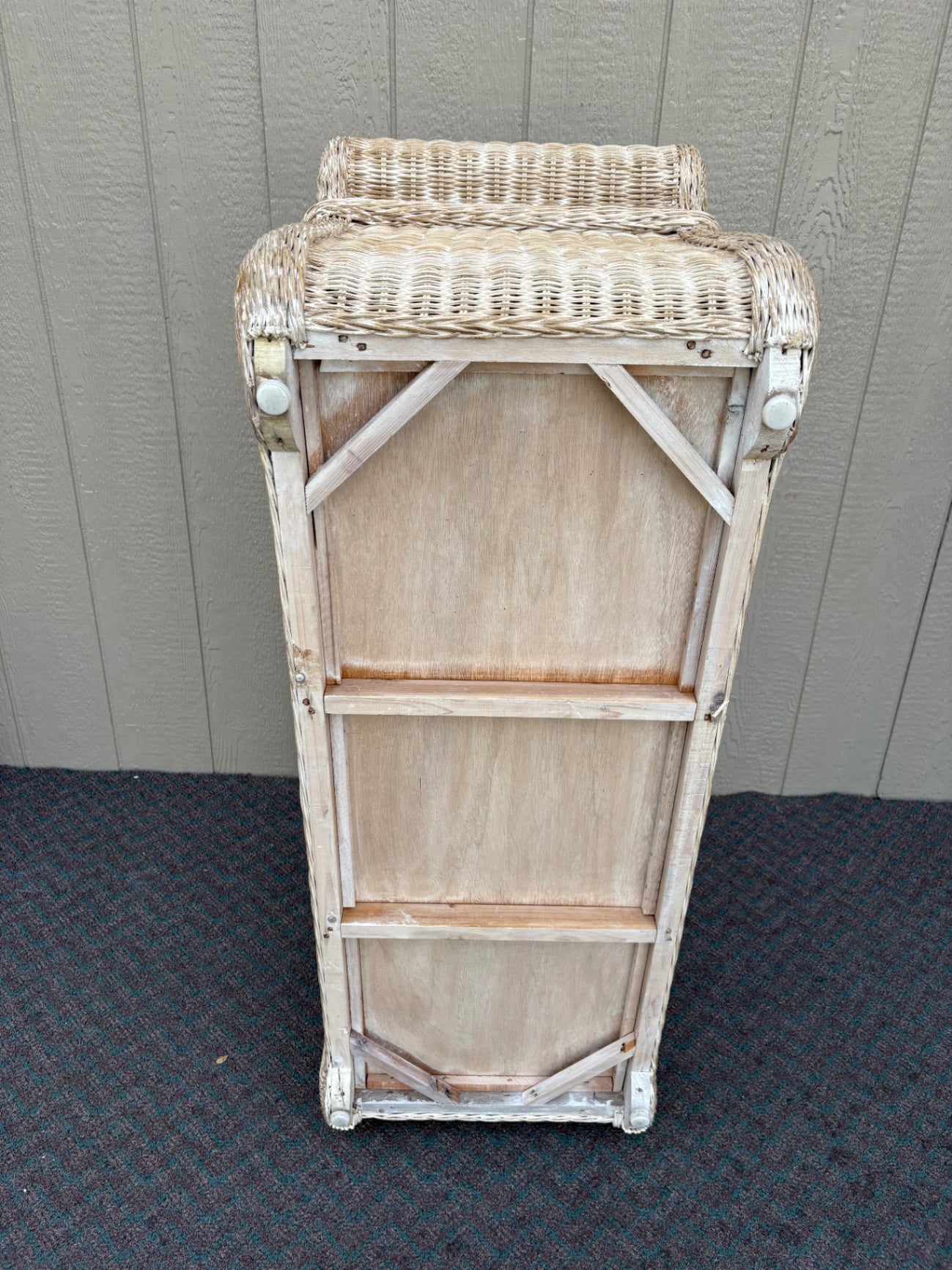 67851 Vintage Wicker Storage Trunk with Rolled Arms and Hinged Lid