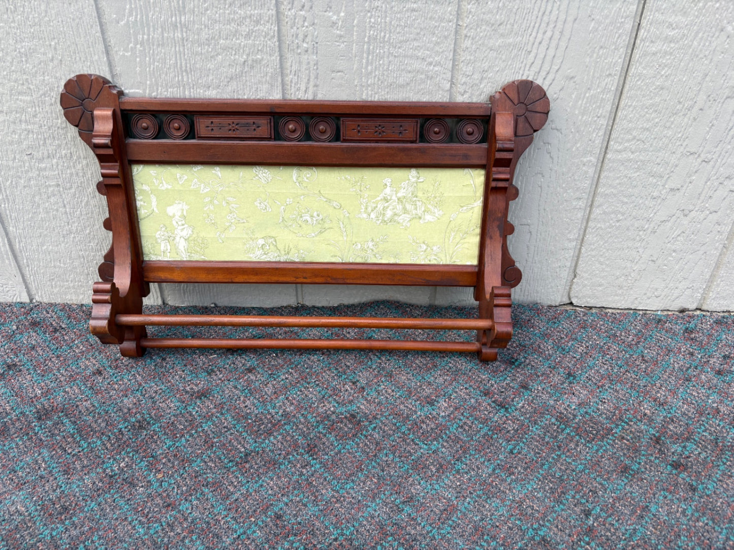 68107 Victorian Wall-Mounted Towel Rack with Carved Details and Fabric Panel
