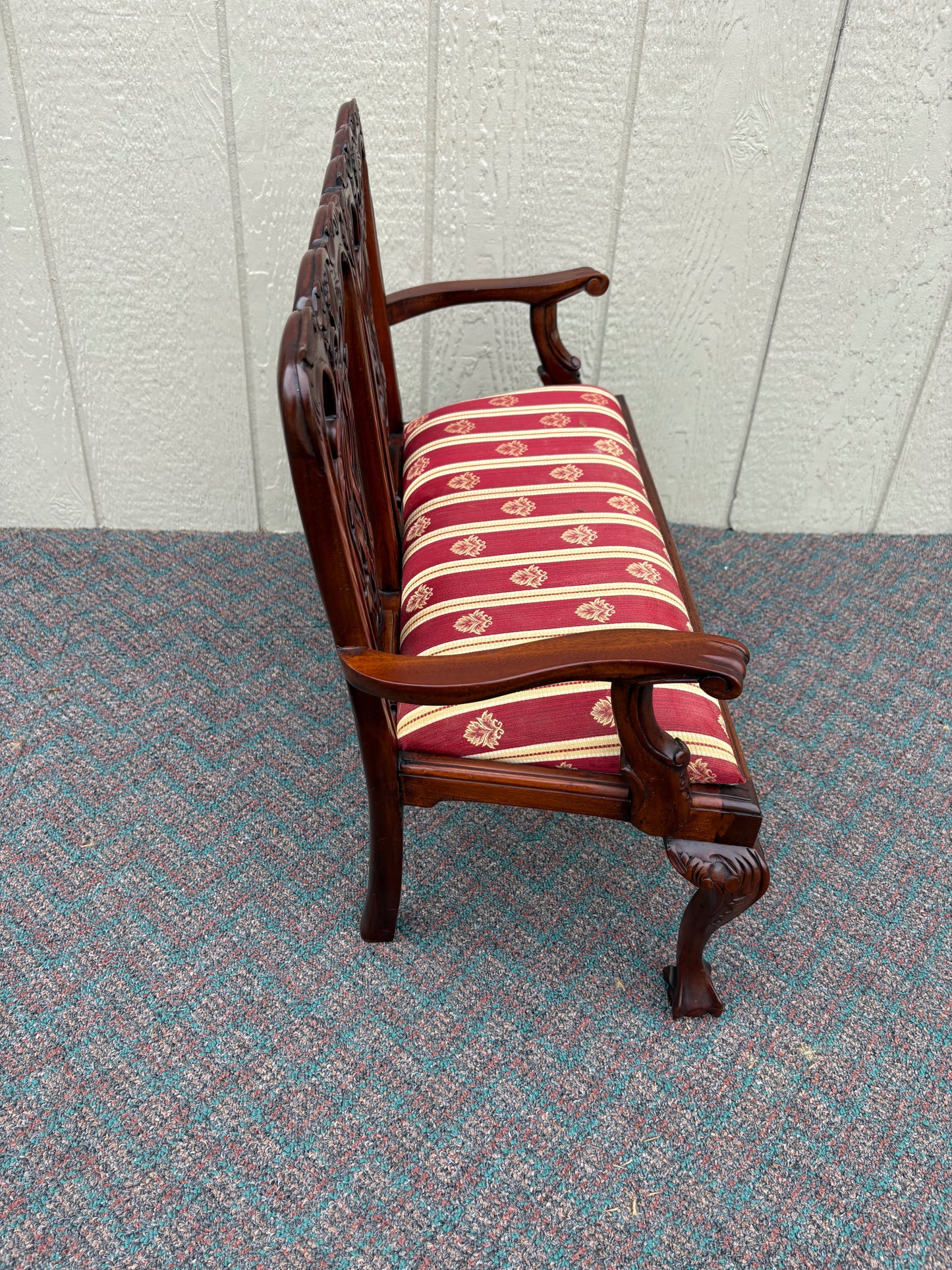 67699 Miniature Chippendale Loveseat with Carved Mahogany and Upholstery