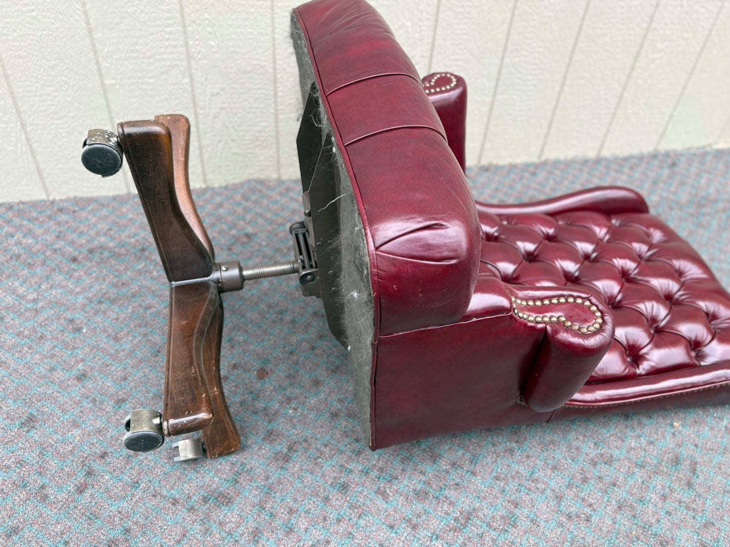 67868  Vintage Burgundy Leather Tufted Swivel Office Chair with Nailhead Trim