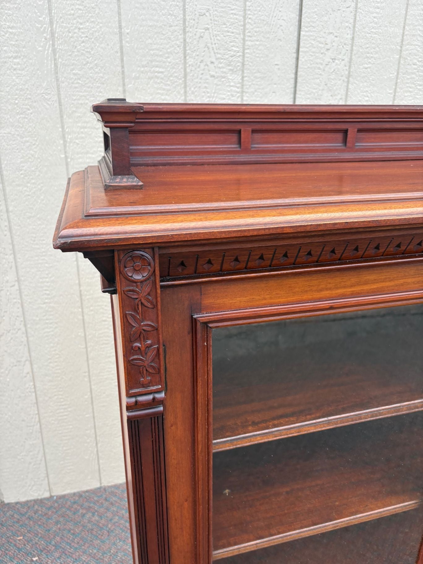 67568 Victorian Walnut Bookcase with Glass Doors and Drawers