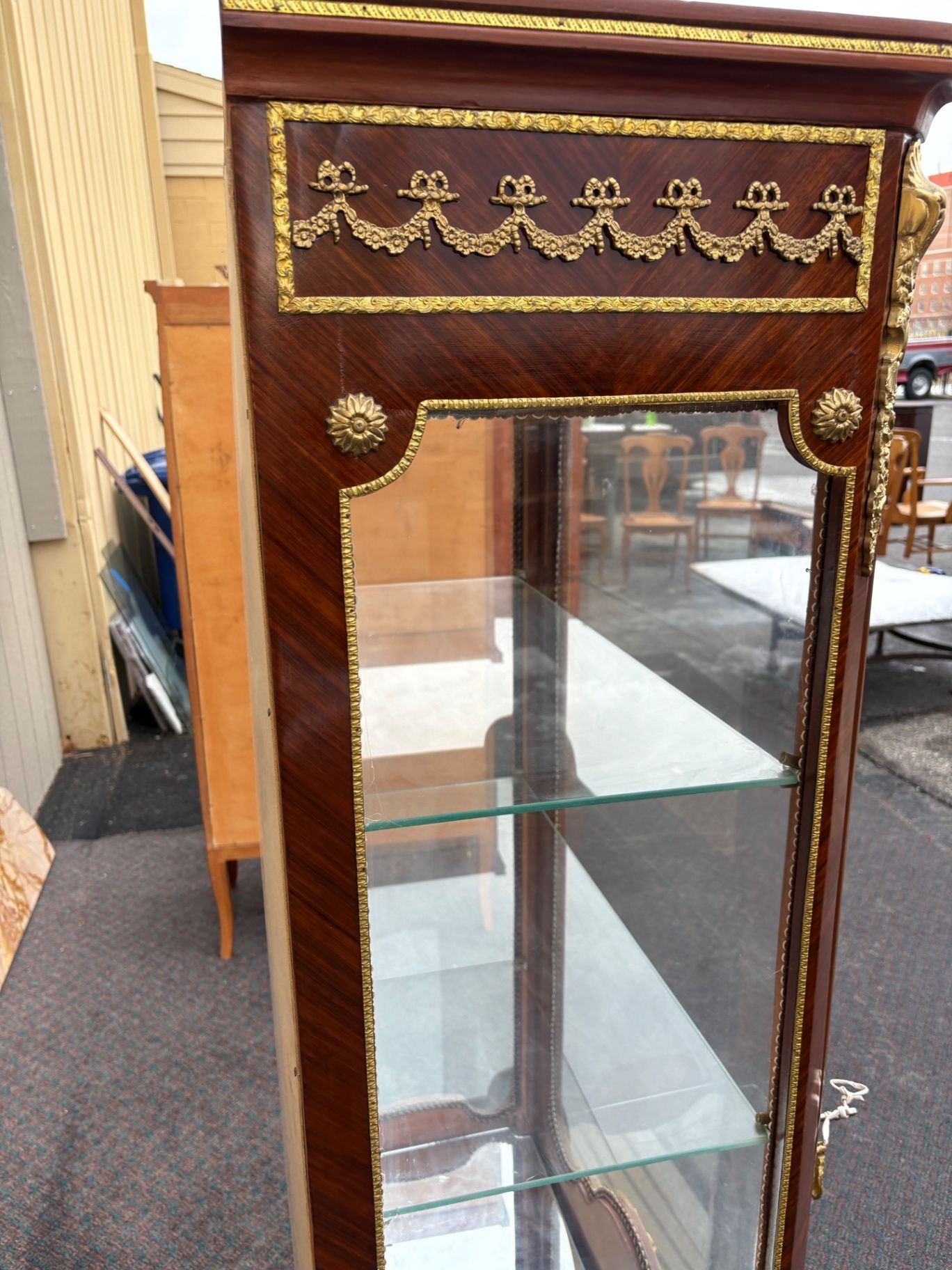 67322  Louis XV Style Curio Display Cabinet with Gilt Ormolu Accents