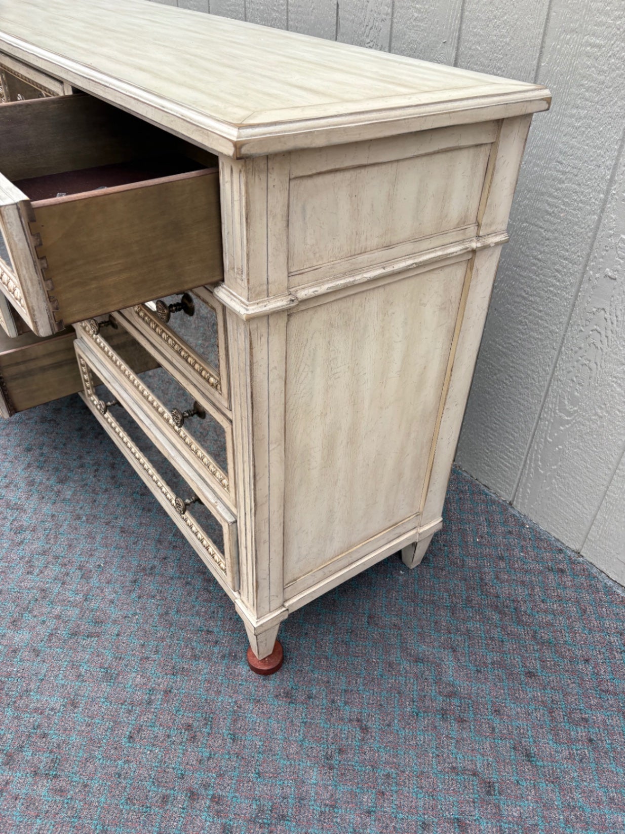 68005 Hooker Mirrored Dresser with Distressed Finish and Elegant Detailing
