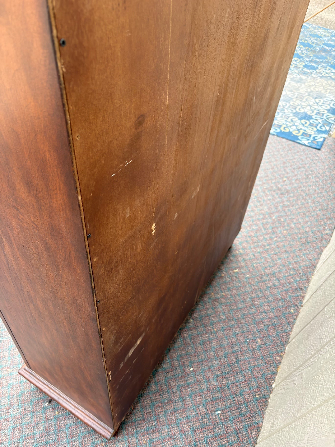 67660 Vintage Glass Front Bookcase with Geometric Wood Inlay