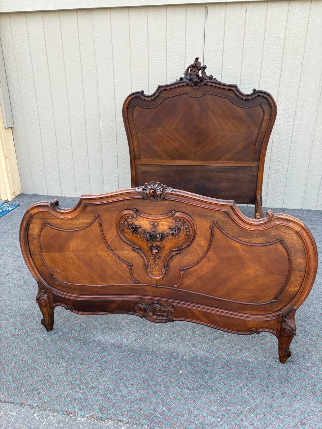 68044  Antique French Queen Size Bed Frame with Ornate Carvings