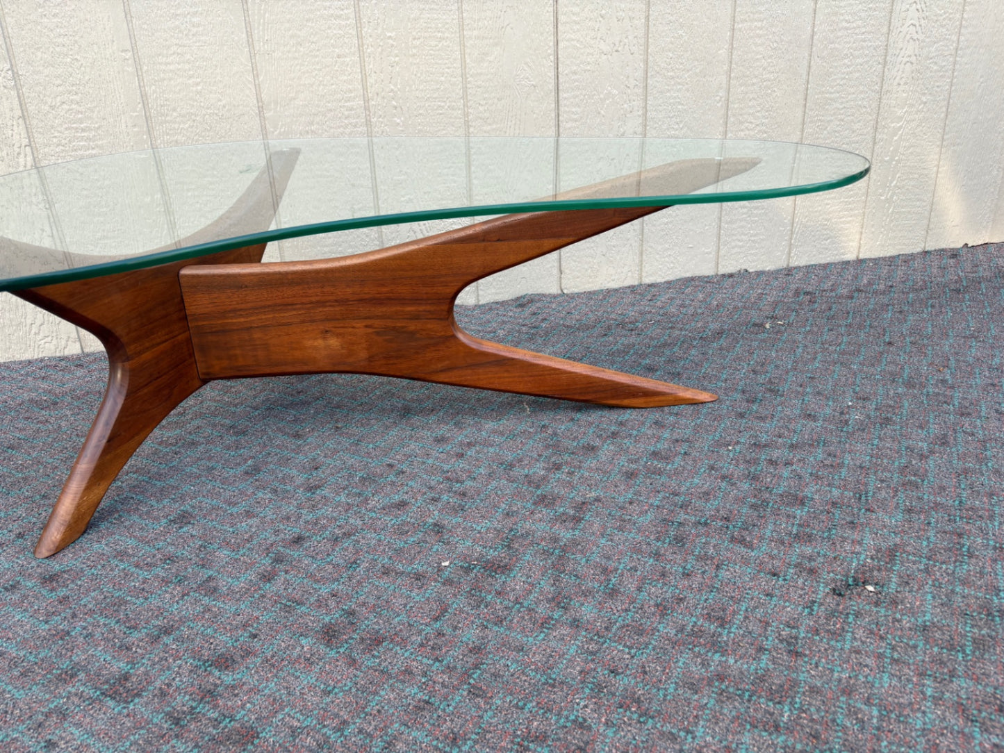 68052 Mid-Century Modern Glass Top Coffee Table with Sculptural Wood Base