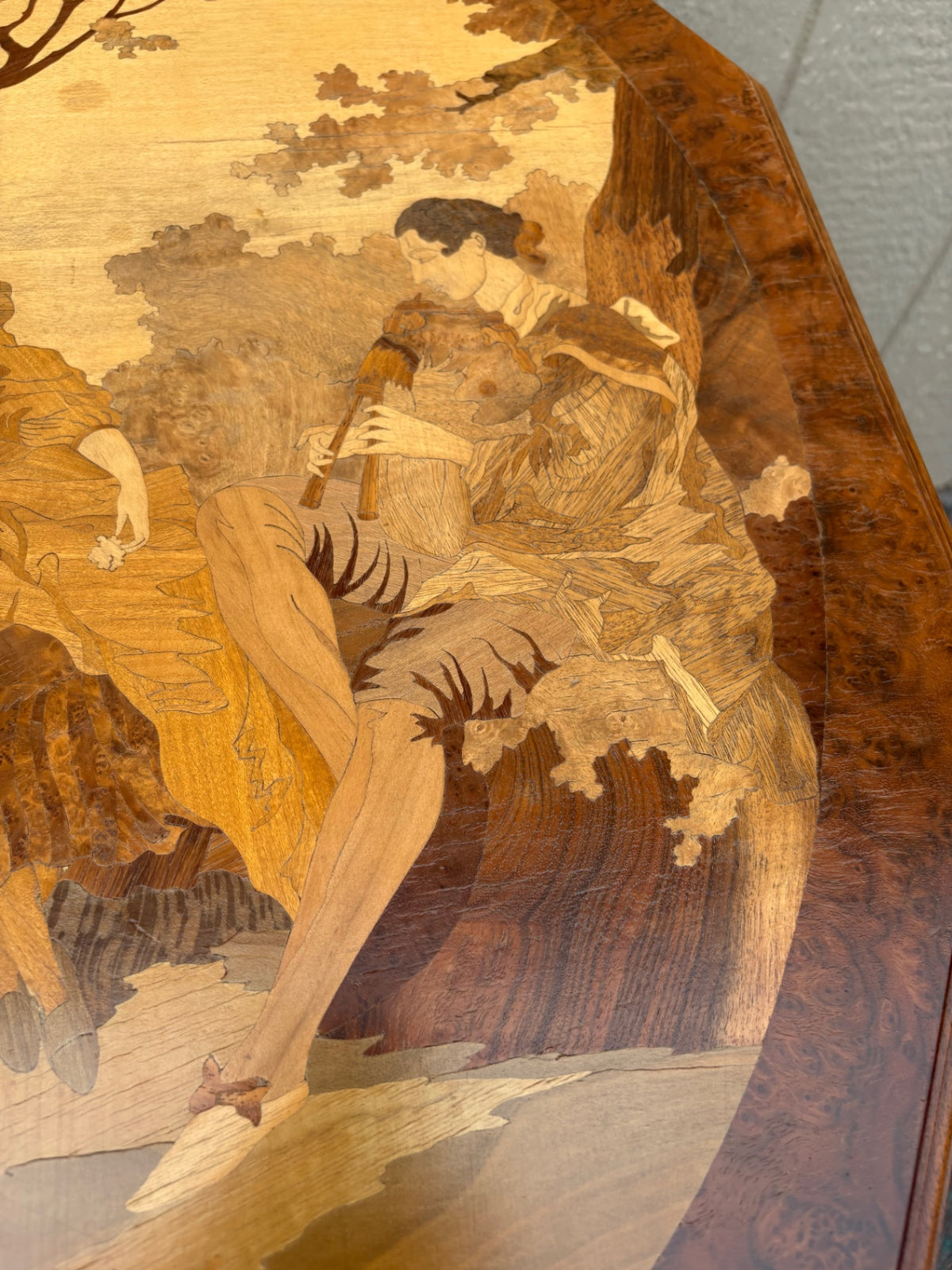 68062 Pair of Inlaid Octagonal Side Tables with Marquetry Scenes