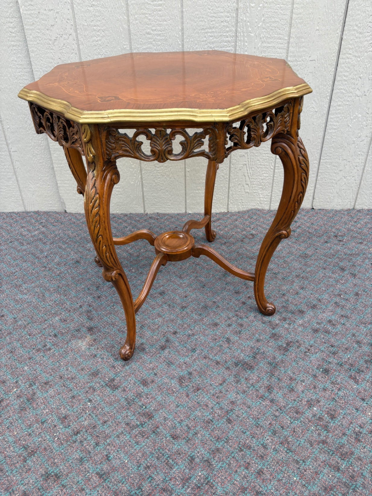 67987 Ornate French Louis XV Style Inlaid Walnut Side Table