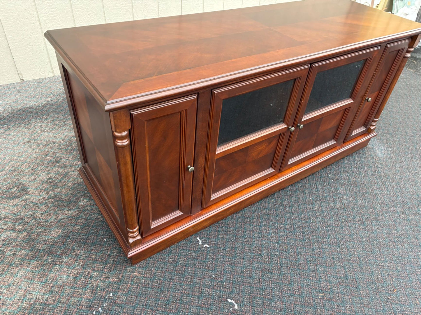67472  Elegant Cherry Wood Television Cabinet with Glass Doors