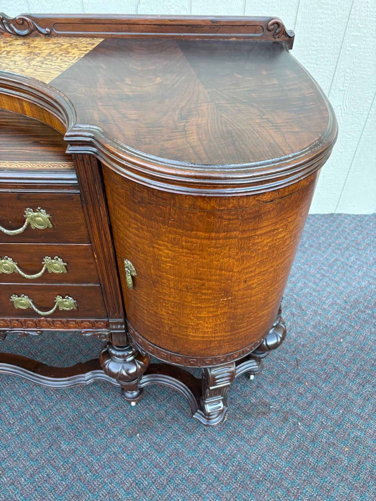 67513  Antique Victorian Sideboard Buffet with Ornate Carved Mahogany
