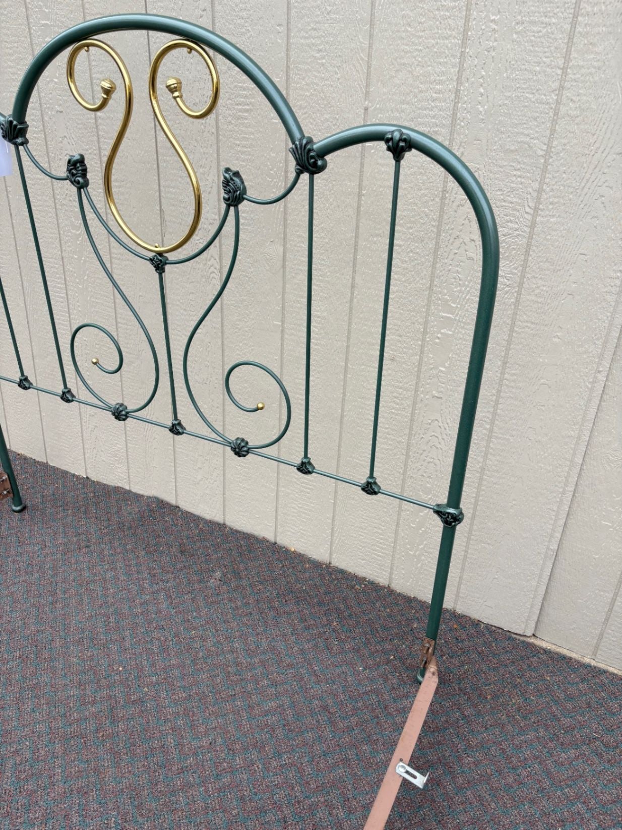 67398  Vintage Brass and Green Metal Full Size Bed Frame
