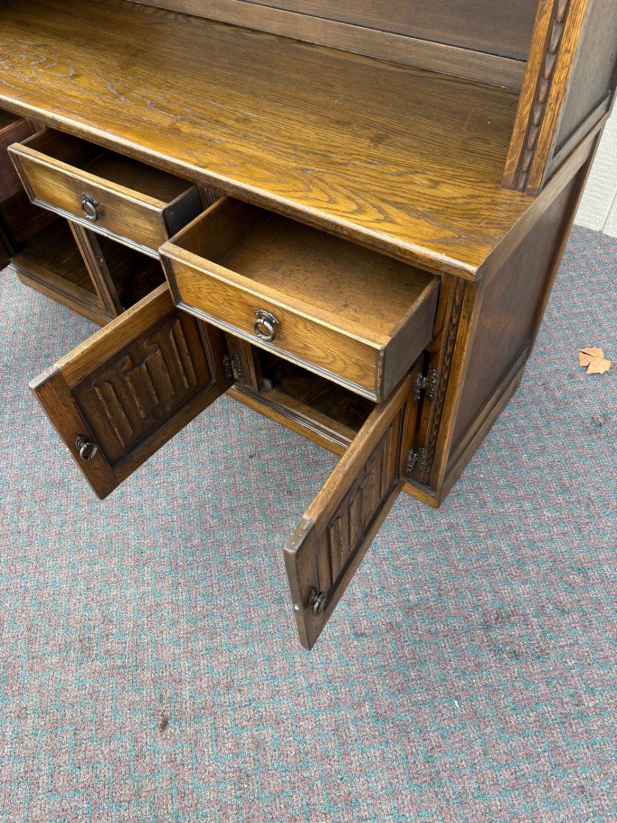 67409 Vintage Oak Bookcase Cabinet with Glass Doors and Shelves