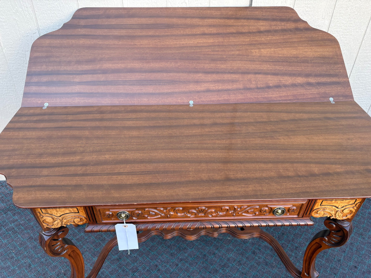 Flip Top Console Game Table with Carved Details