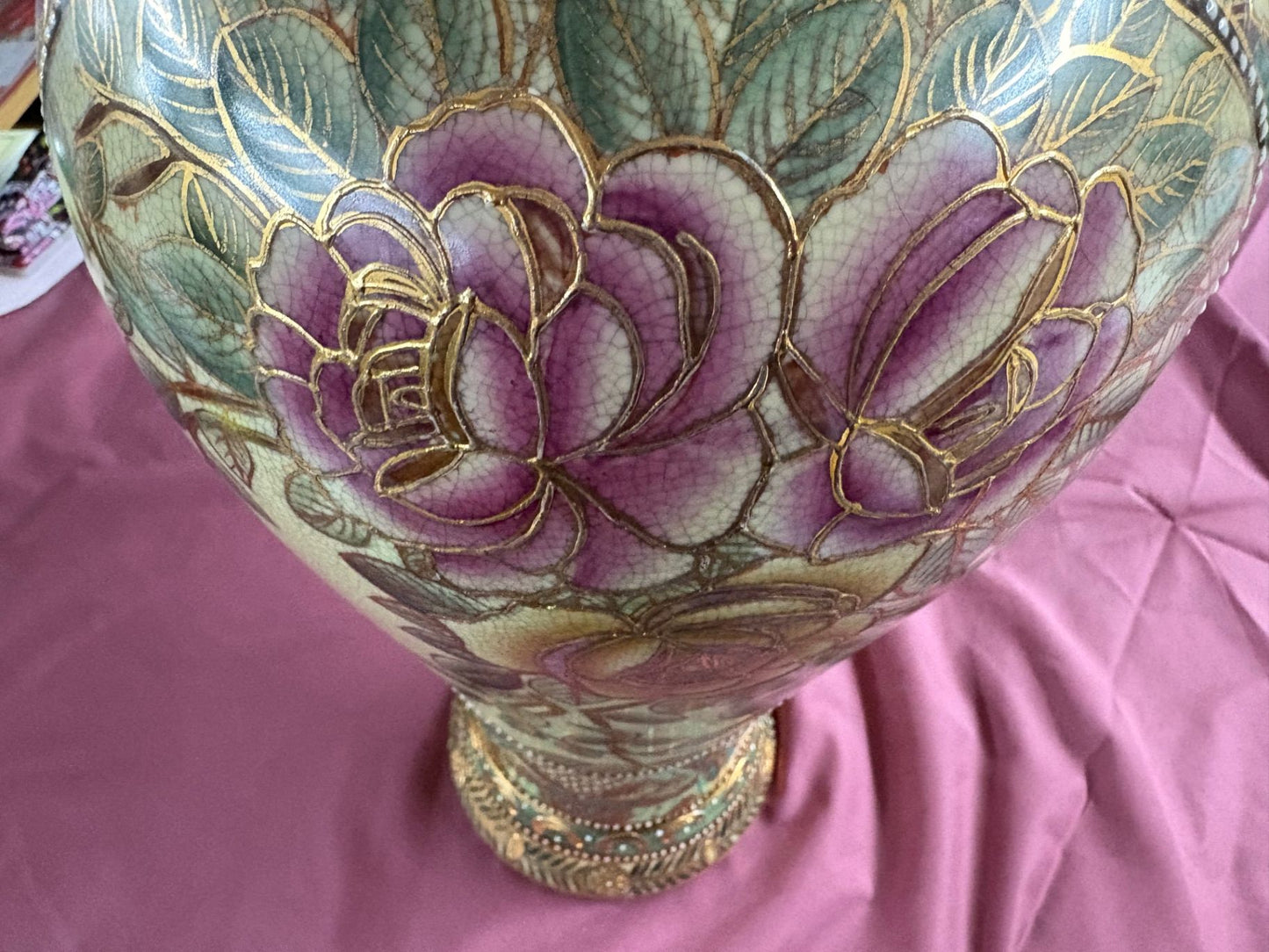 88000 Gilded Porcelain Floral Satsuma Style Vase with Handles