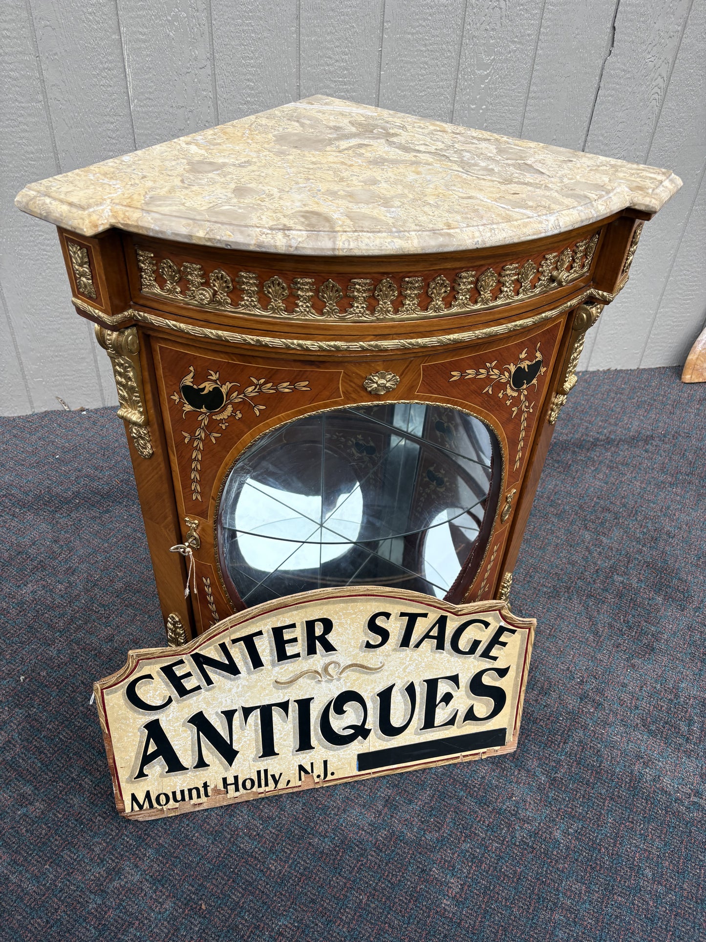 Elegant Marble Top Corner Cabinet with Ormolu Accents