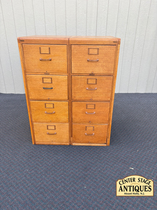 67675 Pair of Mid-Century Oak File Cabinets with Brass Hardware
