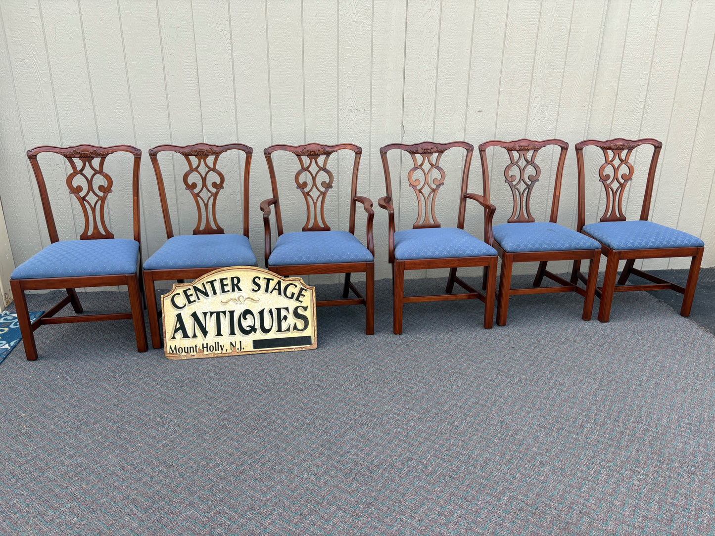 Set of 4 Chippendale Style Mahogany Dining Chairs with Upholstered Seats