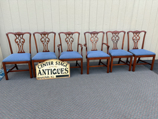 Set of 4 Chippendale Style Mahogany Dining Chairs with Upholstered Seats
