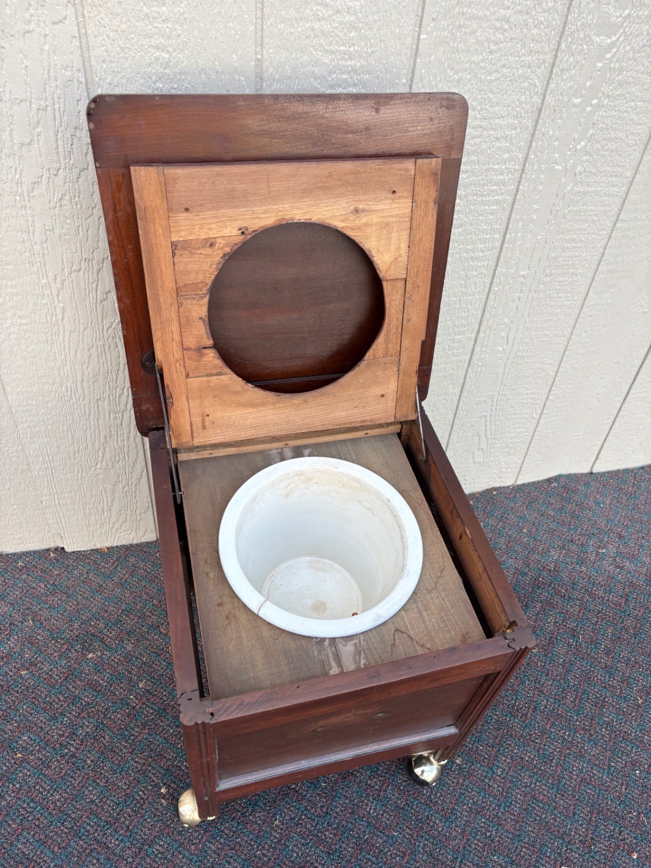 67726 Victorian Walnut Potty Chair with Porcelain Insert and Casters