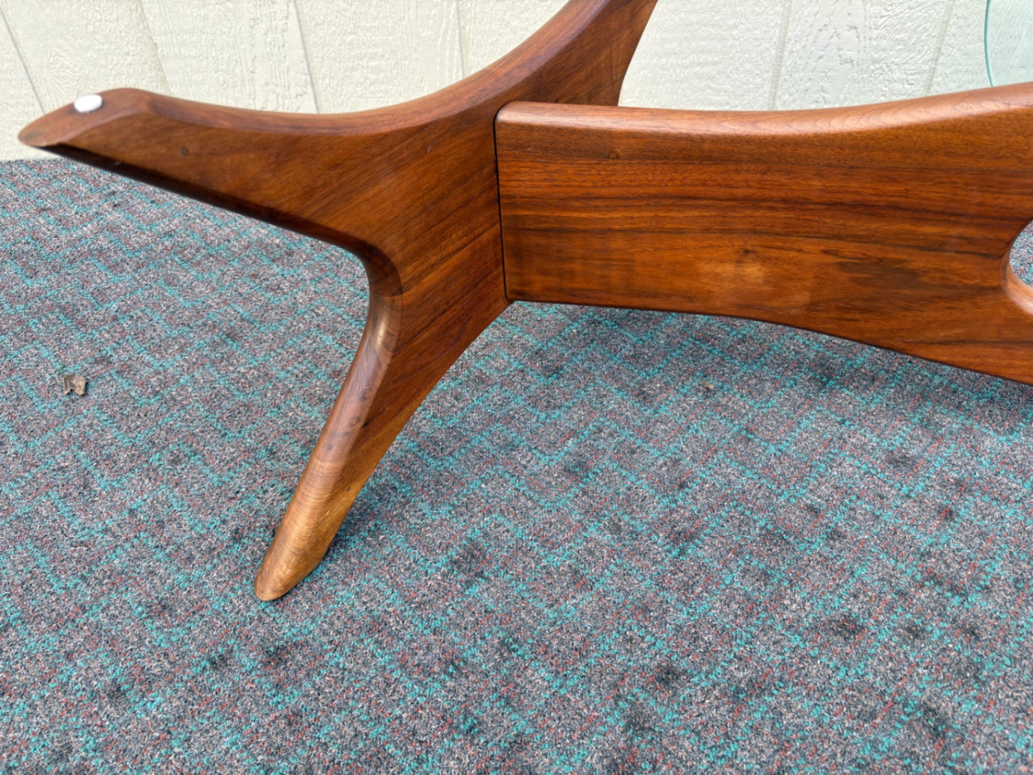 68052 Mid-Century Modern Glass Top Coffee Table with Sculptural Wood Base