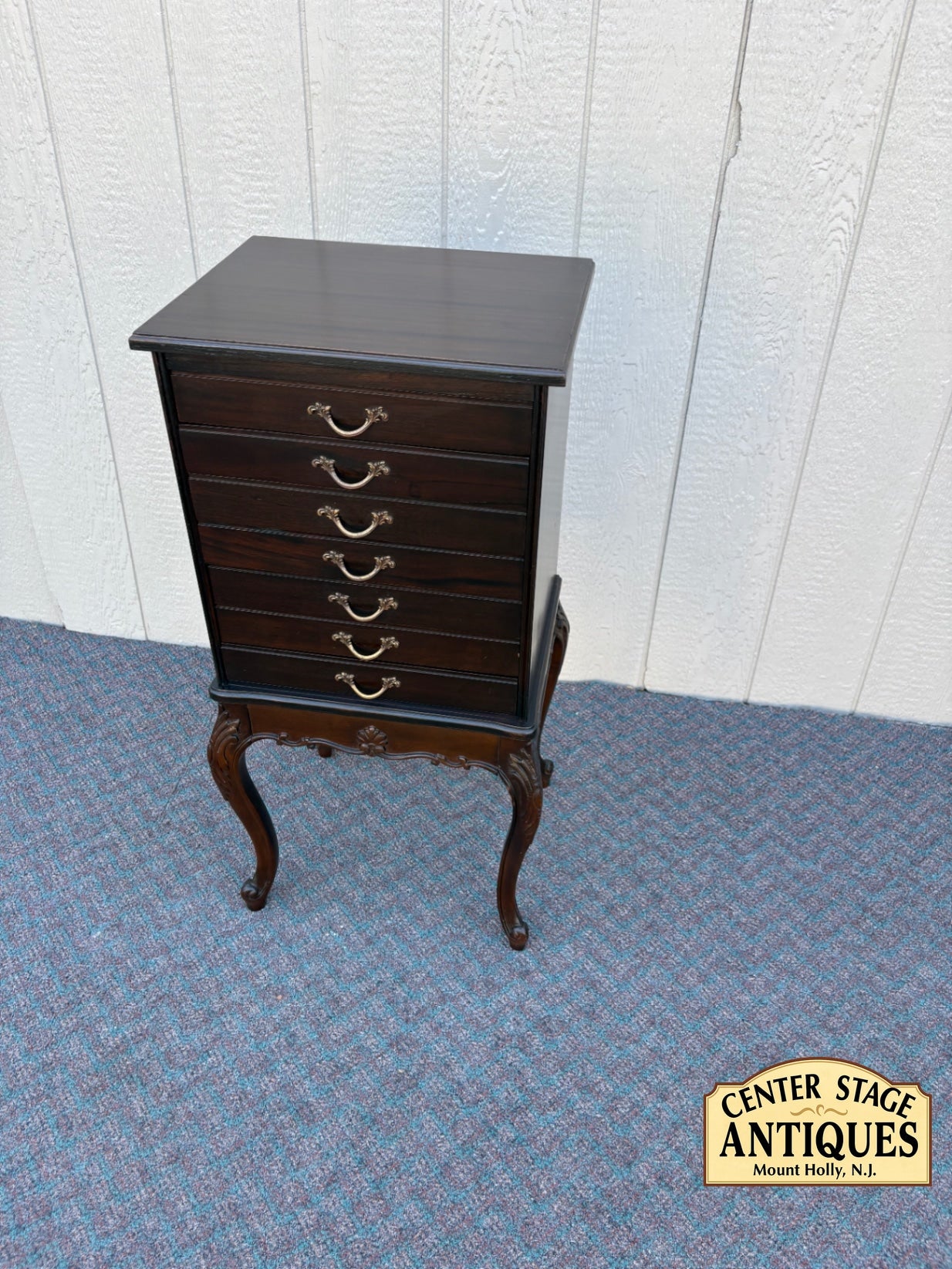 67863 Antique Mahogany Sheet Music Cabinet with Carved Cabriole Legs