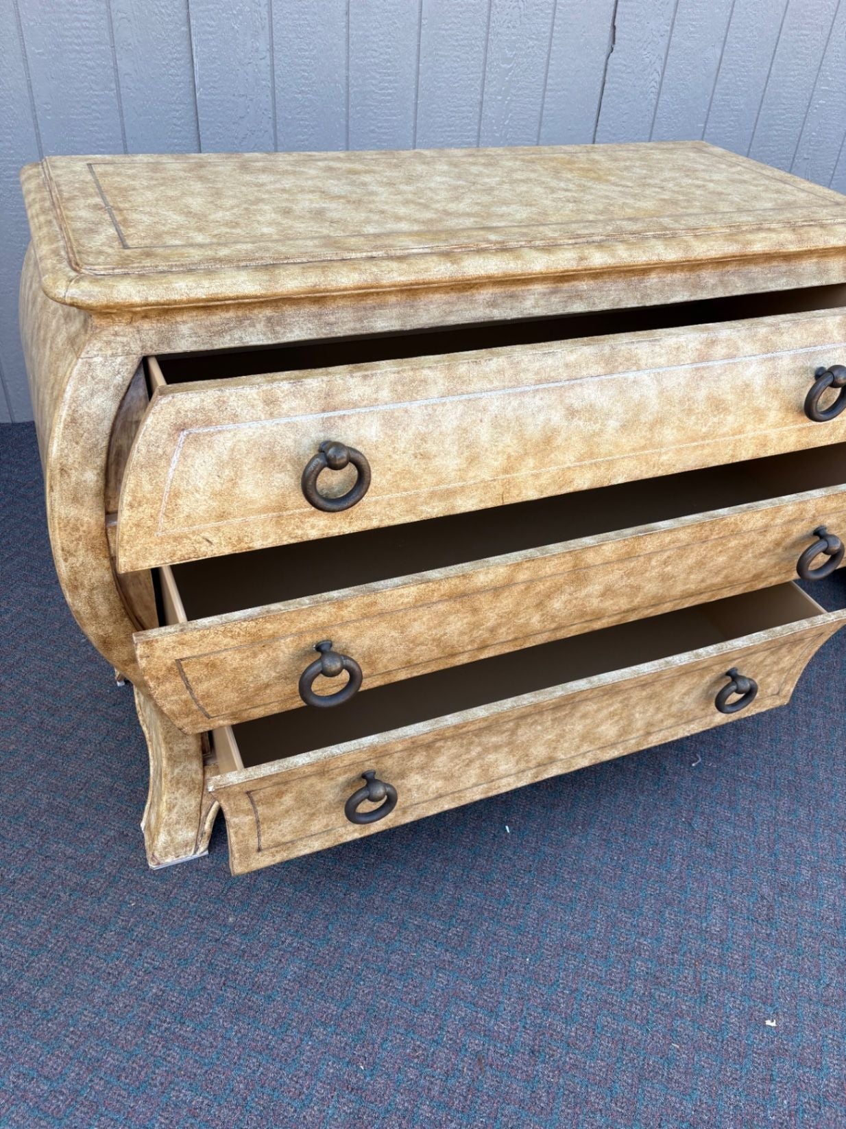 67404 Henredon Bombe Chest of Drawers, Faux Finish, Vintage Elegance