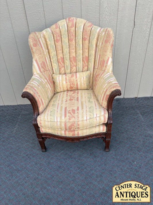 68209  1940s Carved Tufted Armchair with Floral Upholstery