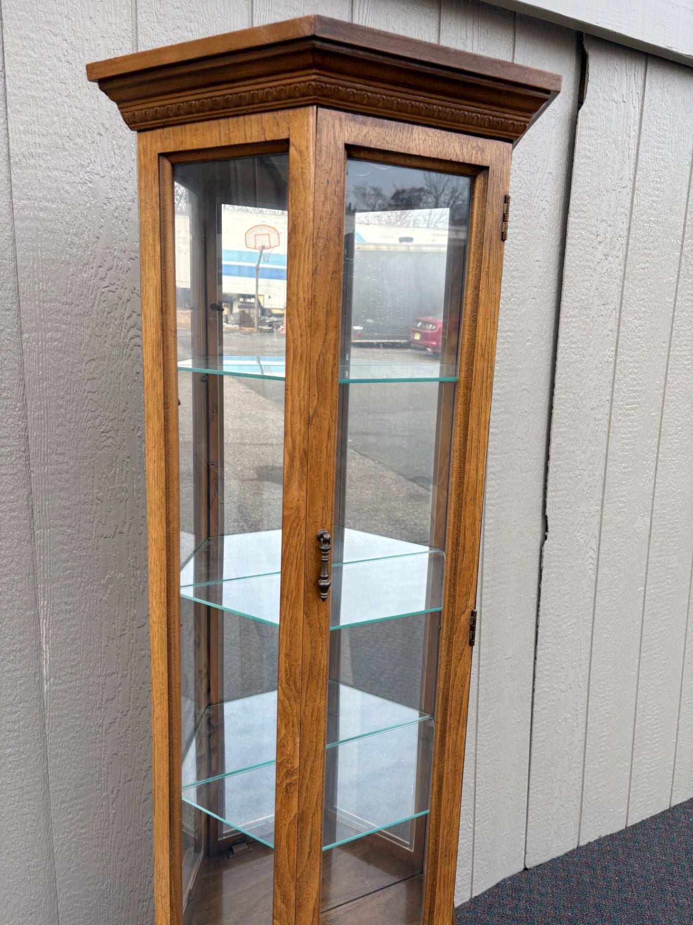 67440 Vintage Oak and Glass Pulaski Lighted Curio Cabinet