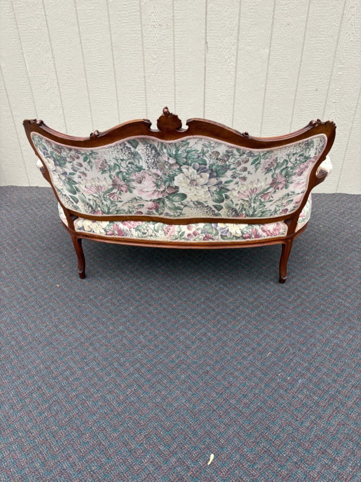 67710 Antique French Louis XV Style Loveseat with Floral Upholstery