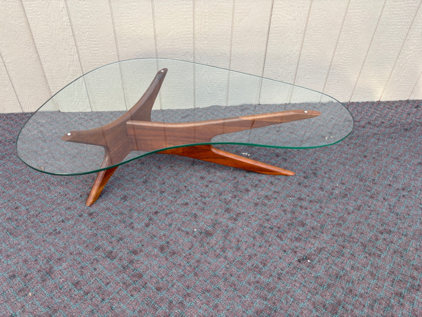 68052 Mid-Century Modern Glass Top Coffee Table with Sculptural Wood Base