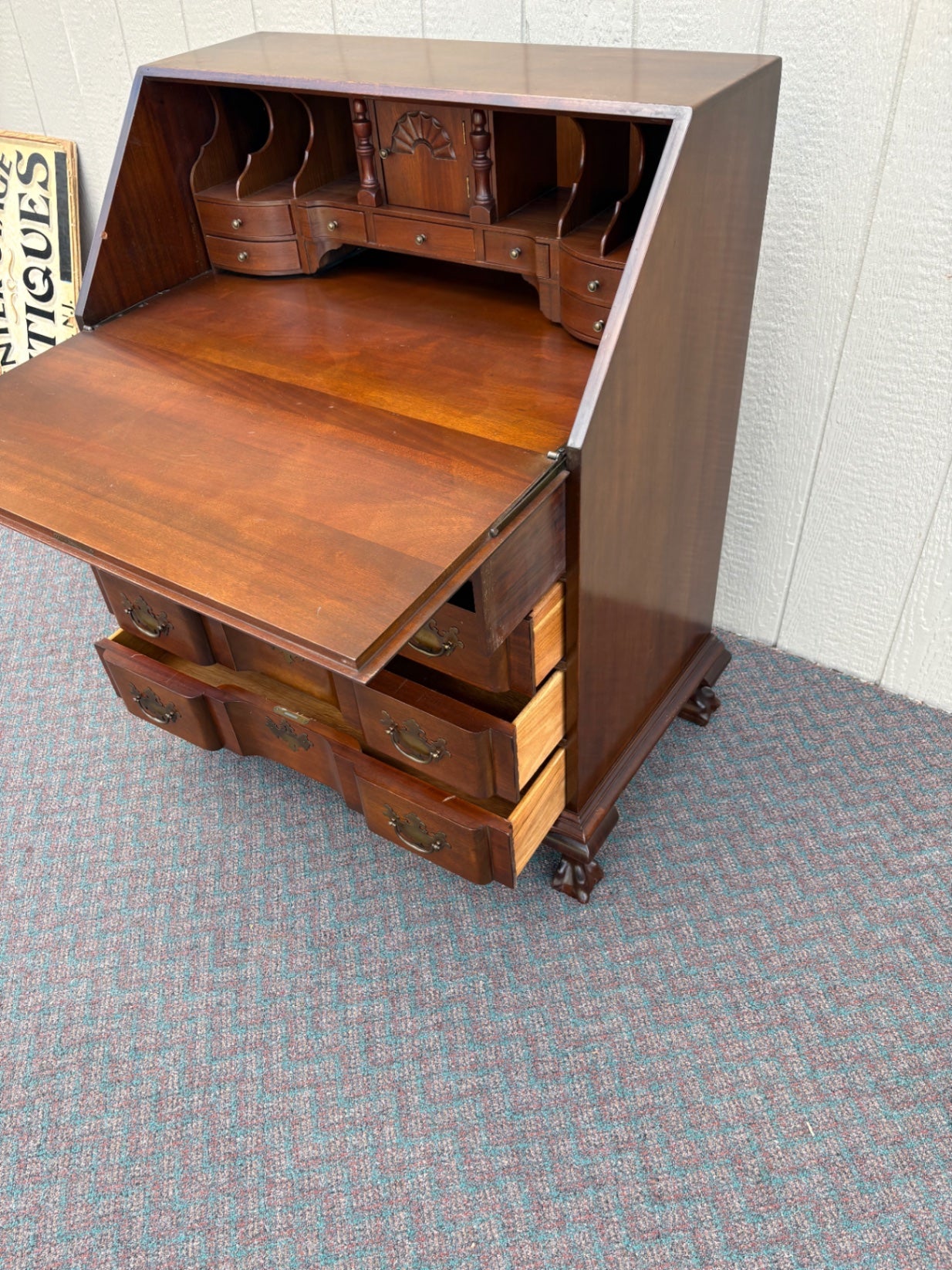 66895 Vintage Mahogany Block Front Desk by Hathaways with Claw Feet