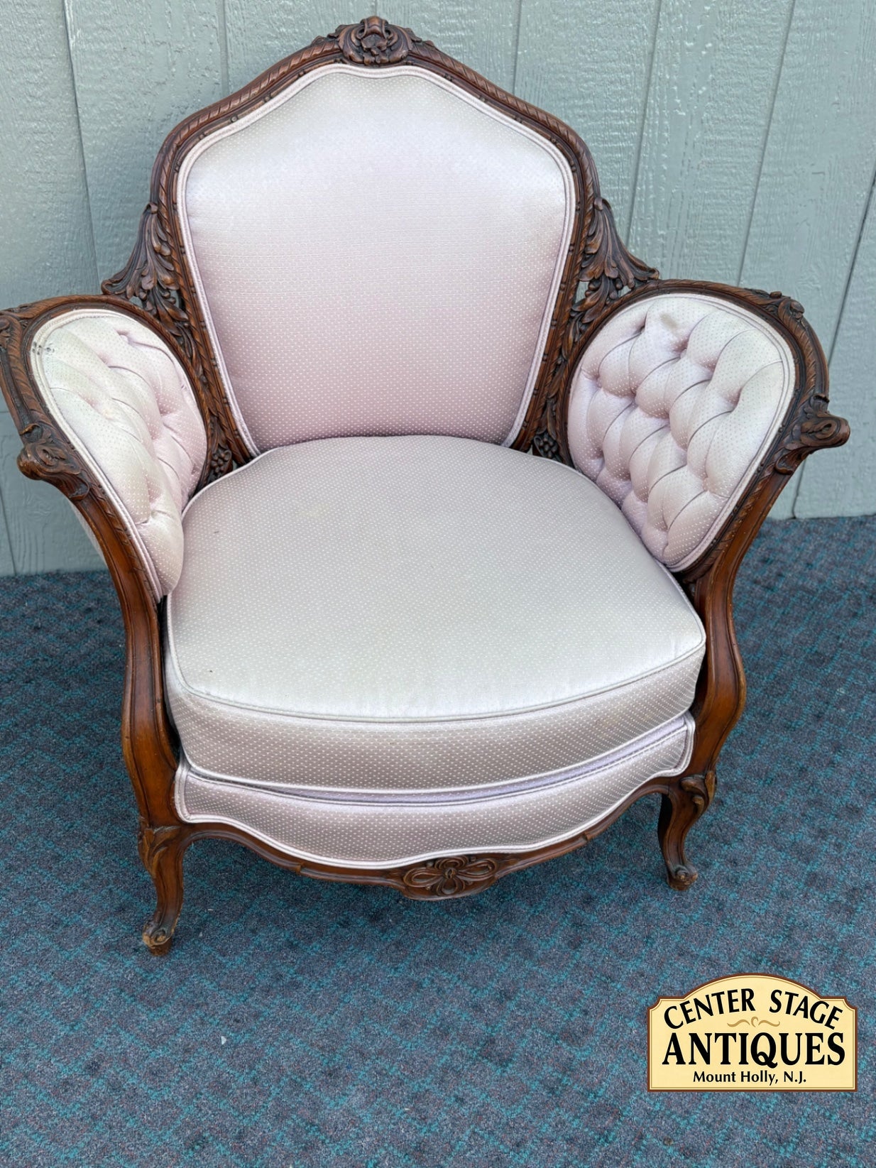 67964 Elegant French Louis XV Style Armchair with Pink Upholstery