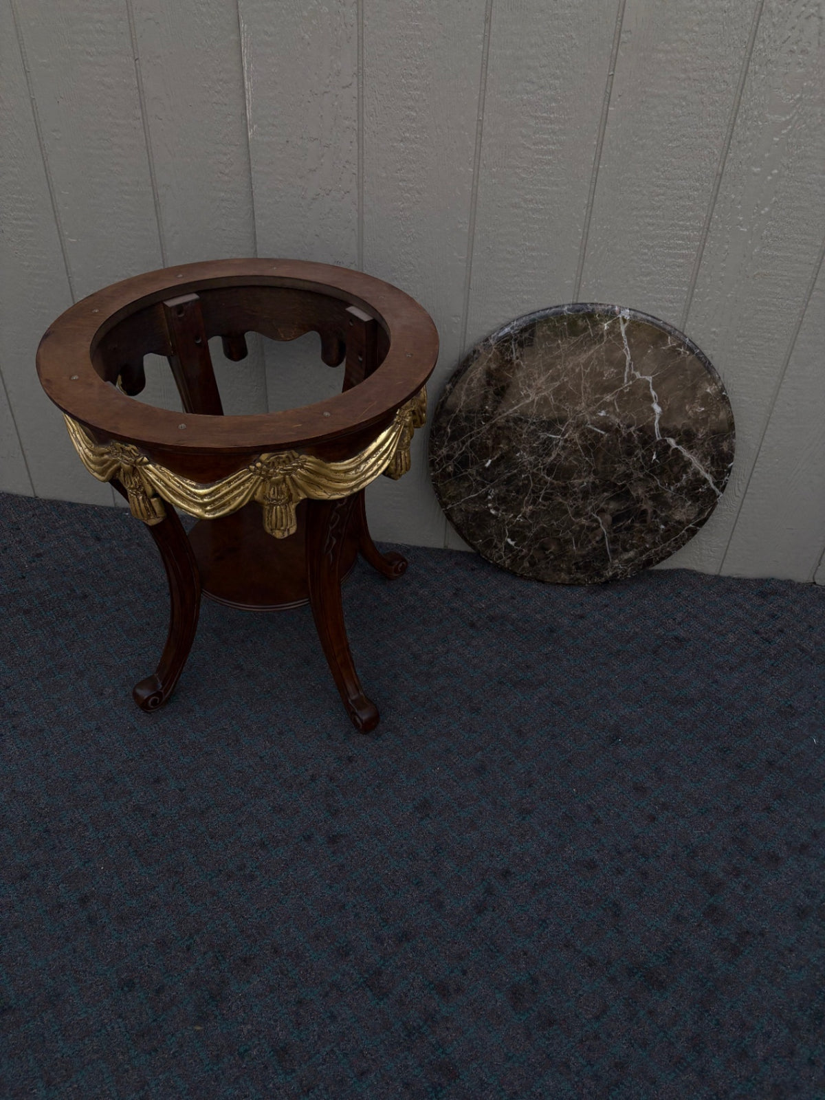 68032  Elegant Round Marble Top Side Table with Gilt Accents