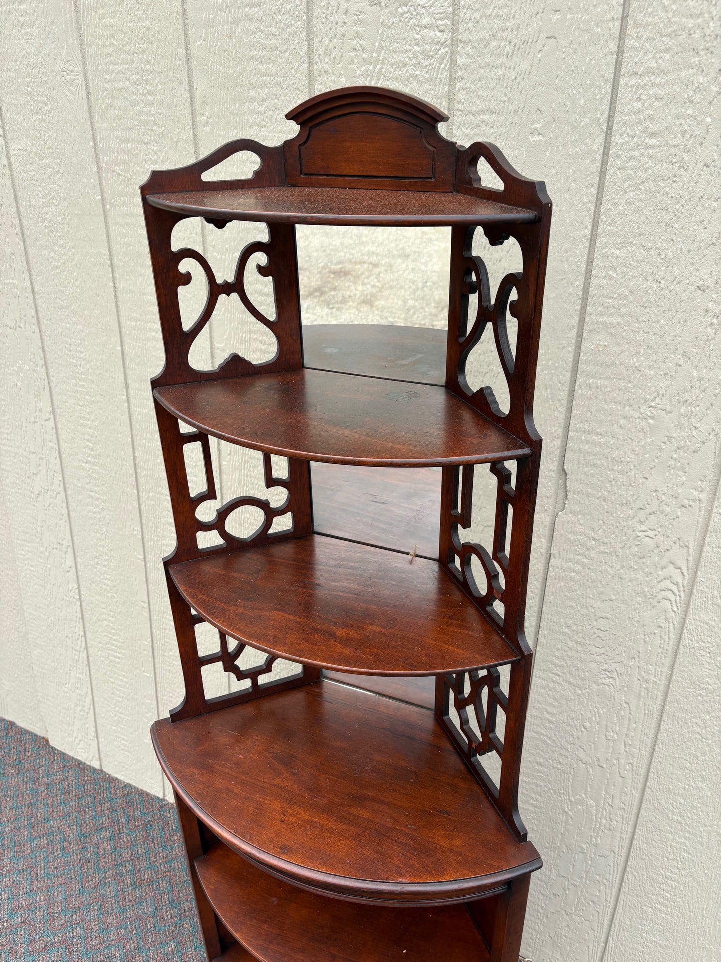 67739 Antique Mahogany Corner Shelf with Ornate Openwork Design