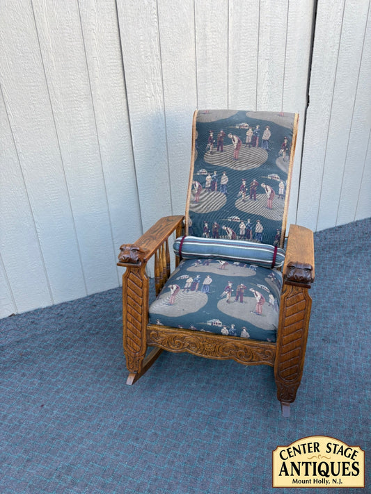 68235 Victorian Oak Morris Rocking Chair with Lion Carvings