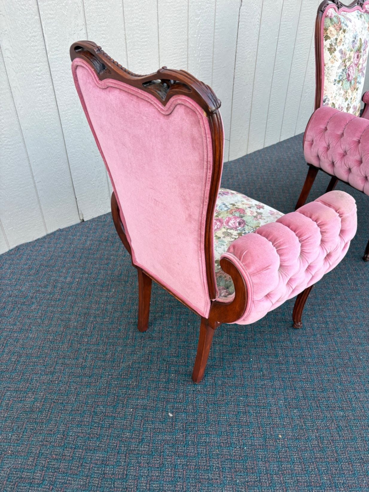 67494  Pair of Decorator Revival Armchairs with Floral Upholstery Seat 20"H