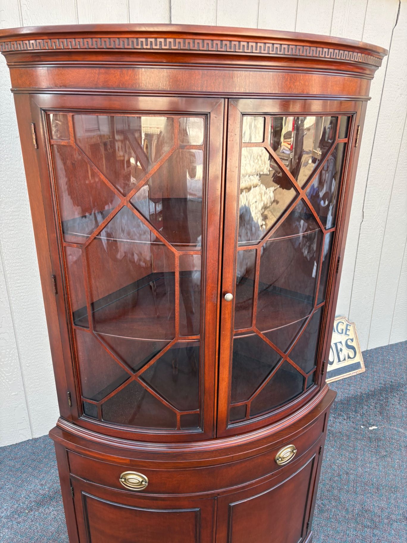 67479  Mahogany Corner Cabinet with Glass Doors and Brass Hardware