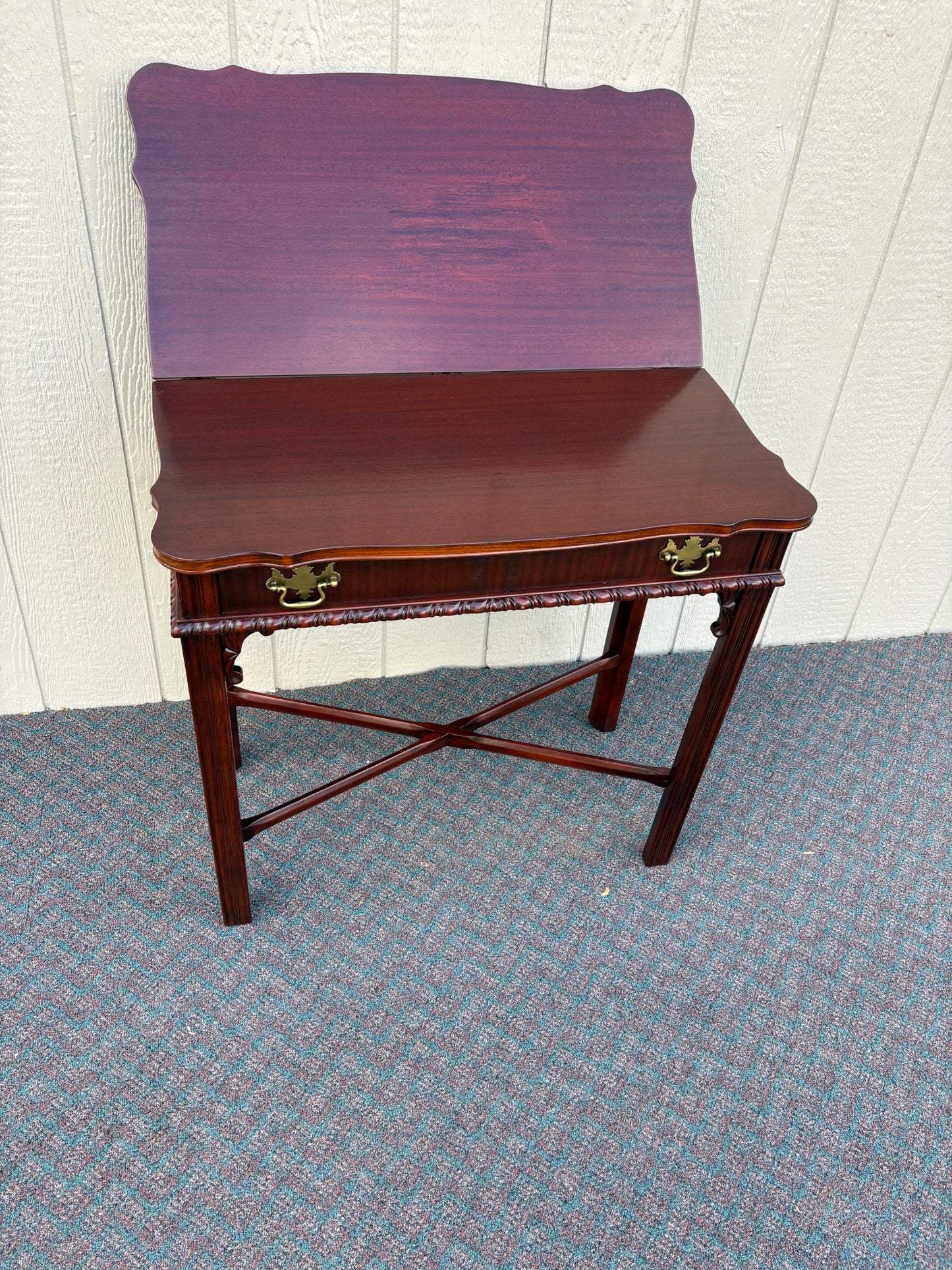 67745 Elegant Mahogany Flip Top Console Table with Brass Hardware