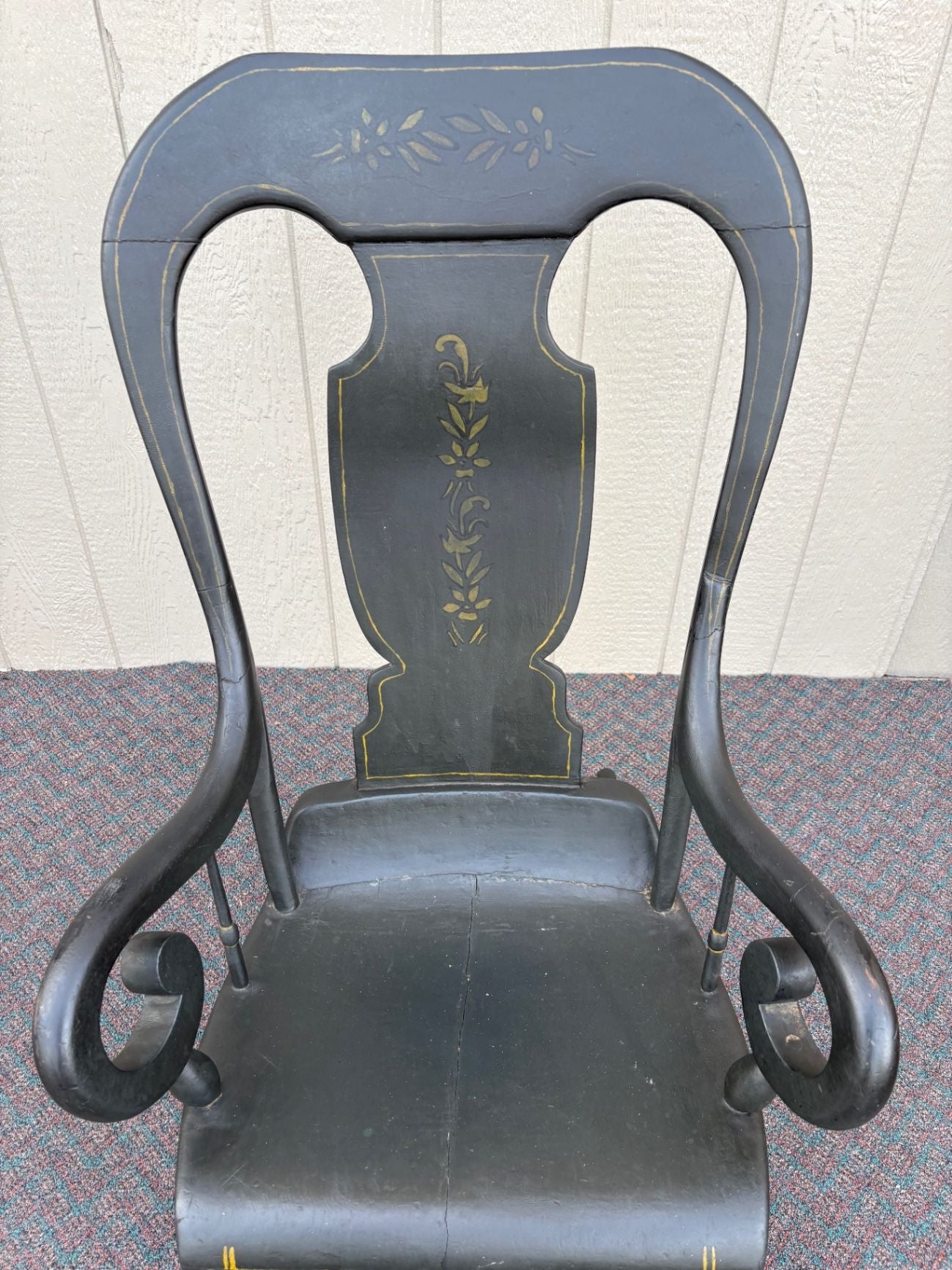 67519 Early 20th Century Hand-Painted Black Country Rocking Chair