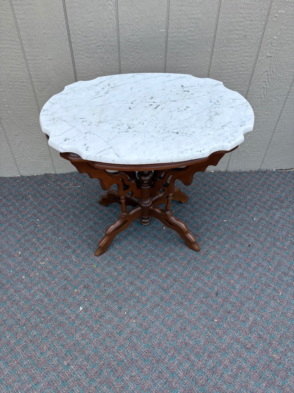 Victorian Marble Top Side Table with Ornate Wooden Base