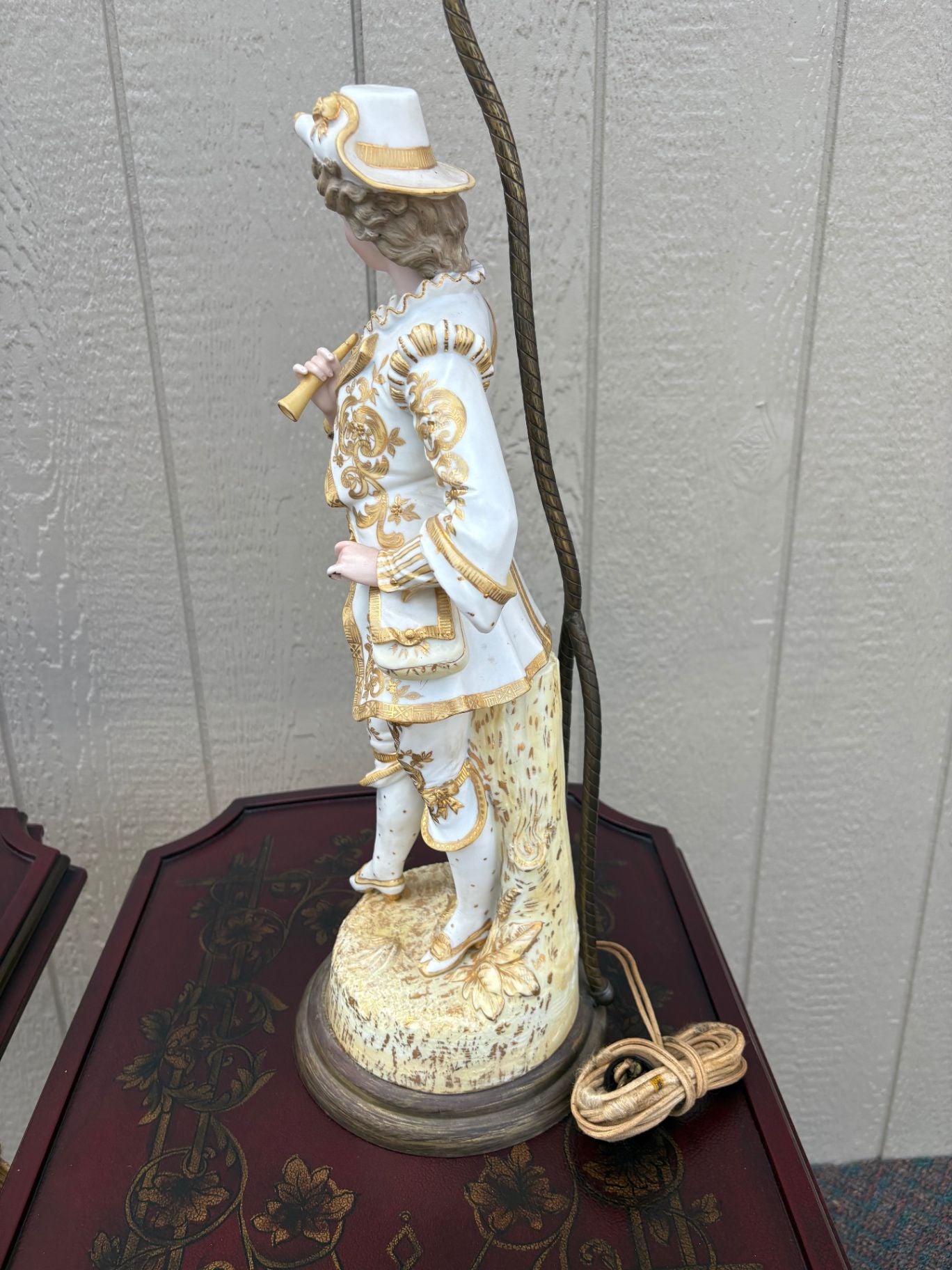 67579 Pair of Vintage Porcelain Figural Table Lamps with Gilded Accents