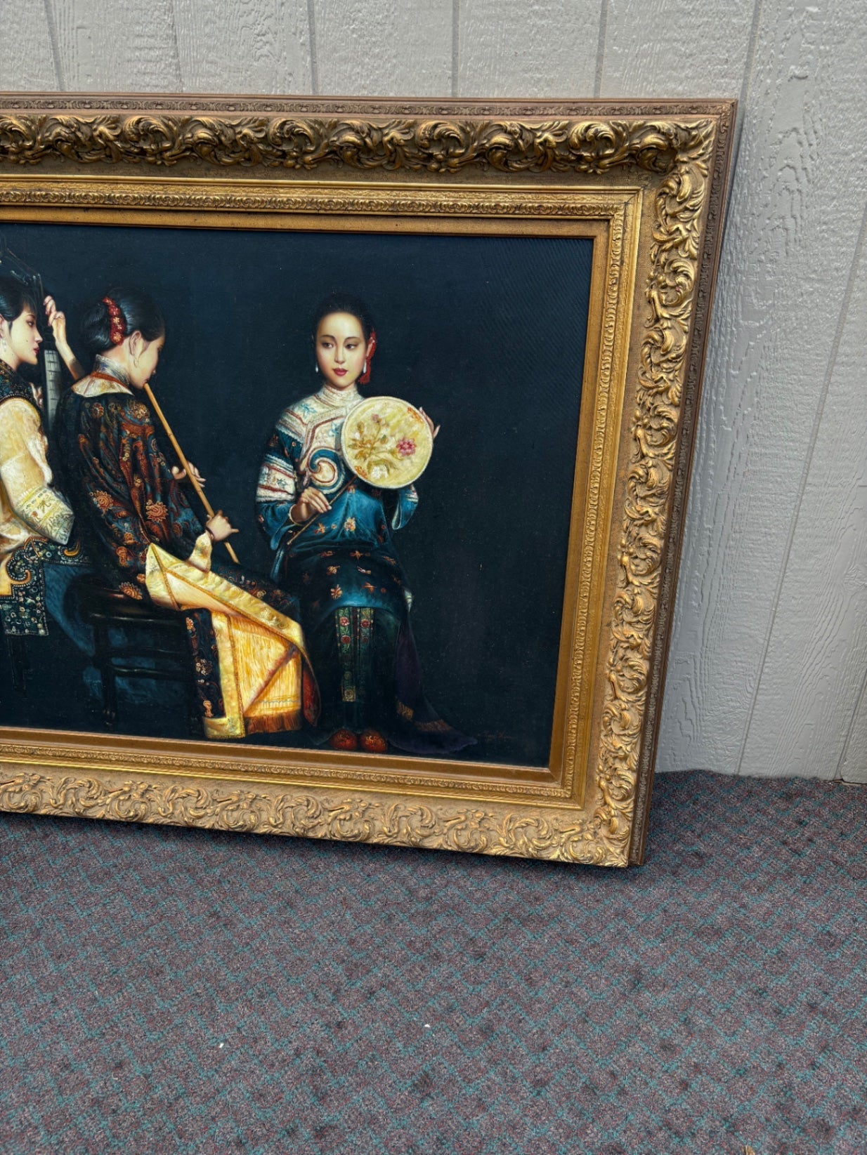68037 Large Framed Oil Painting of Musicians in Ornate Gold Frame